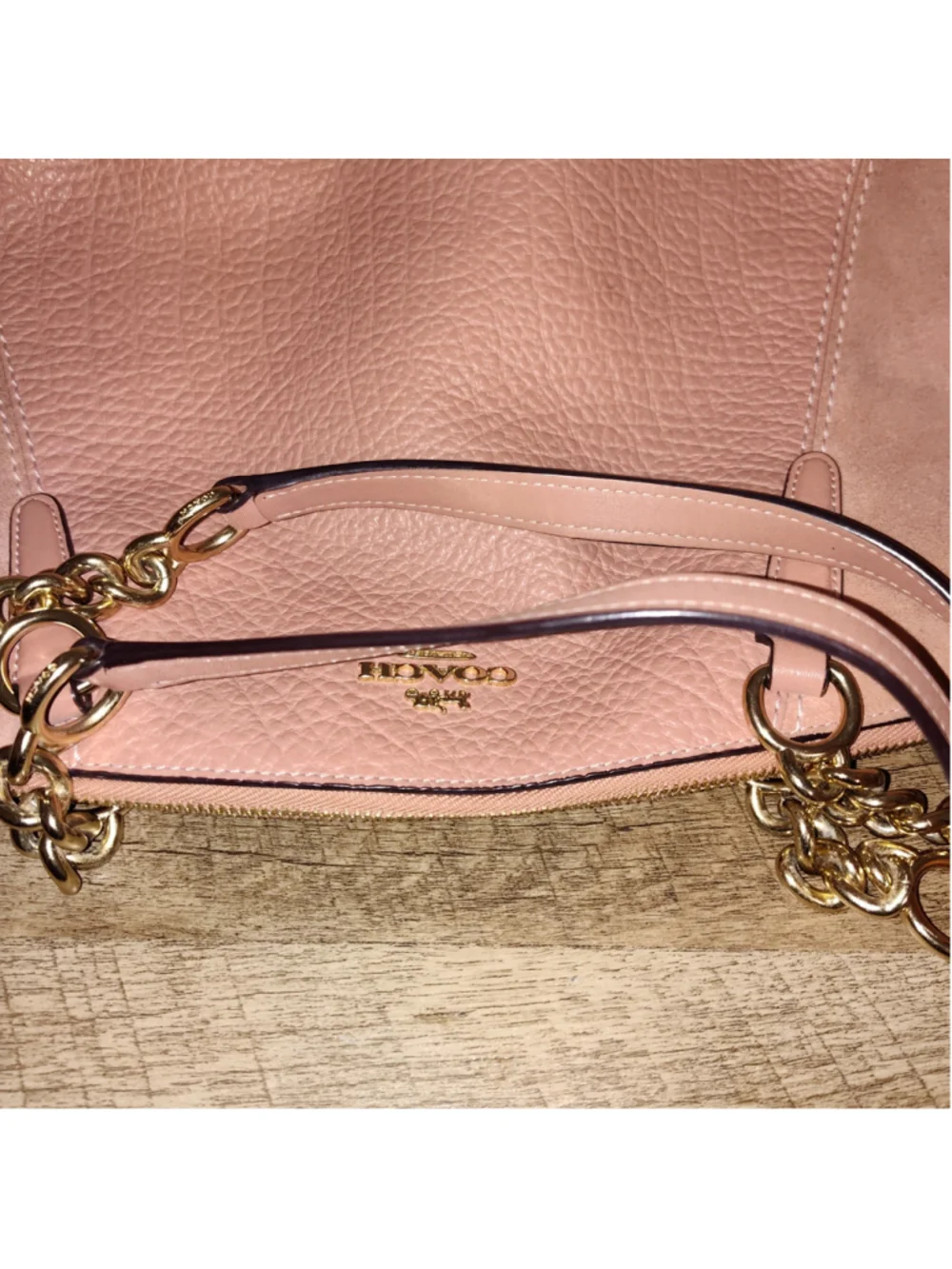 Women's Coach Pink Leather Satchel with Gold Chain Handles, One Size